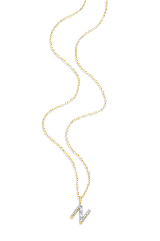 Lab Grown Diamond Letter N Initial Pendant Necklace in 14k Yellow Gold Plated Sterling Silver image number null