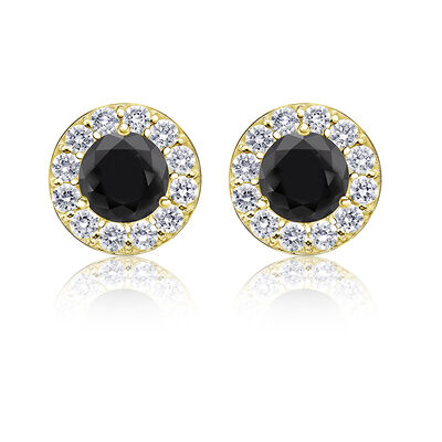Black Diamond 1 1/2ct. t.w. Halo Stud Earrings in 14k Yellow Gold