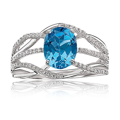 Blue Topaz Oval & Diamond Ring in 10k White Gold