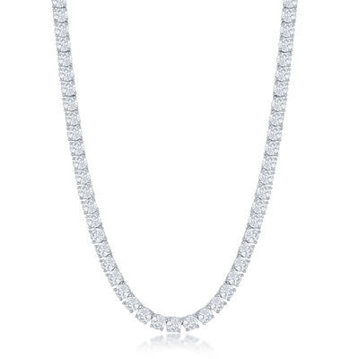 Cubic Zirconia 4-Pring Tennis Necklace 17" in Sterling Silver