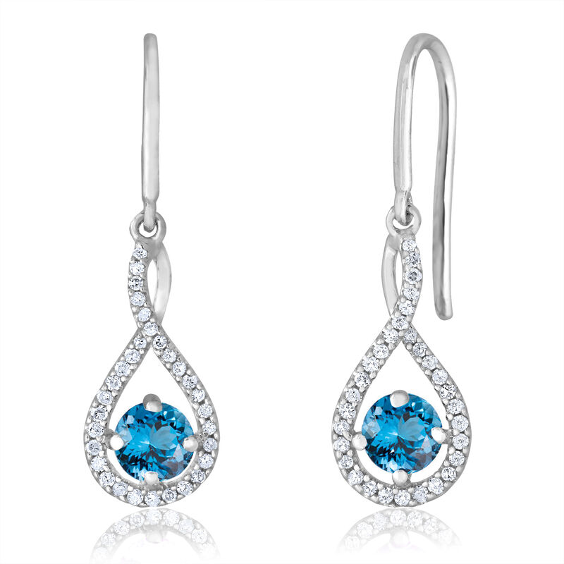 Blue Topaz Twist Dangle Infinity Diamond Earrings in Sterling Silver image number null