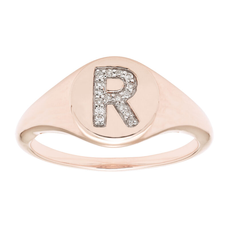 Diamond Initial R Signet Ring in 14k Rose Gold image number null