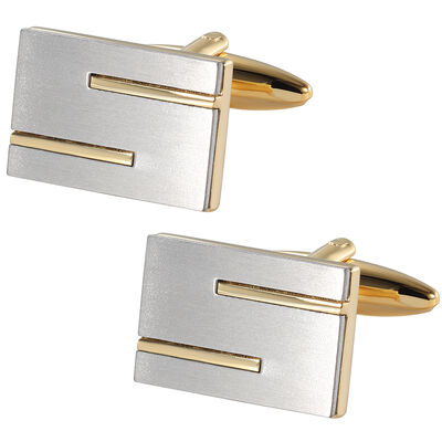 Men's Satin Silver-Tone S-Design Cufflinks with Gold-Tone Accents