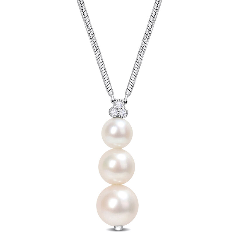 Graduated 3-Stone Freshwater Pearl Necklace in Sterling Silver image number null