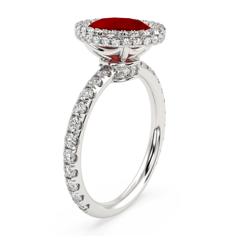 Oval-Cut Created Ruby & Lab Grown Diamond Halo Ring in 14k White Gold image number null