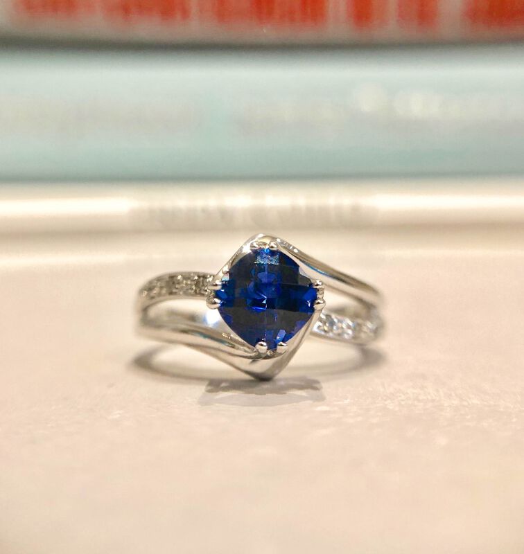Created Sapphire & Diamond Birthstone Ring in Sterling Silver image number null