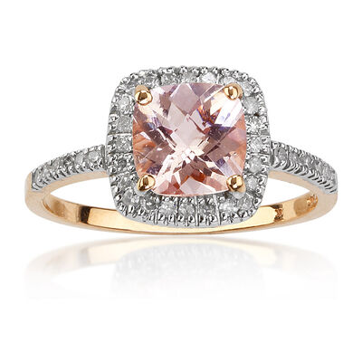 Morganite & Diamond Halo Ring in 10k Rose Gold