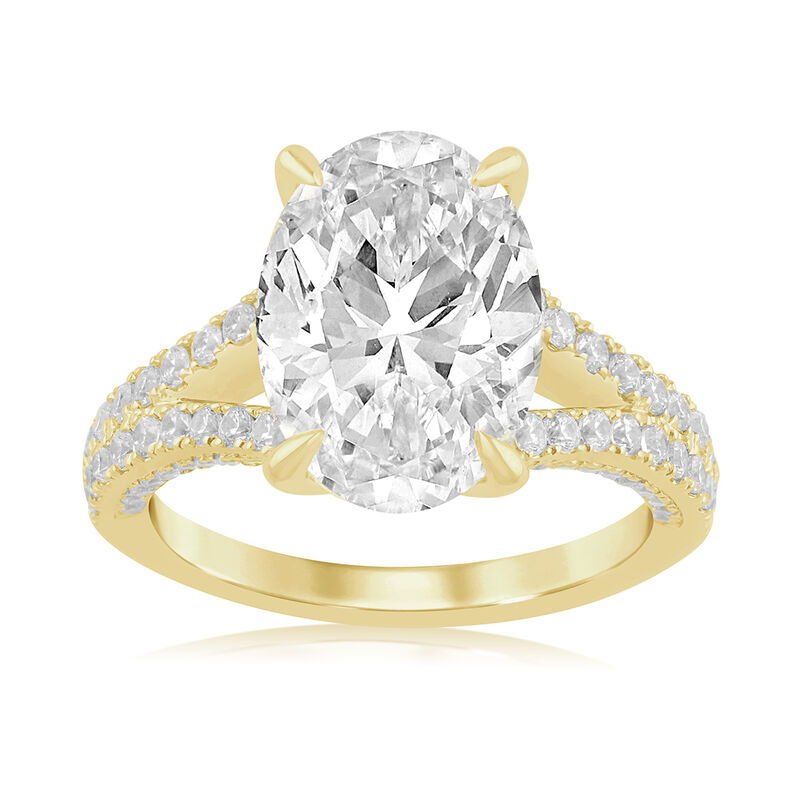 Oval Lab Grown Diamond 5 3/4ctw. Split Shank with Diamond Profile Engagement Ring in 14k Yellow Gold image number null
