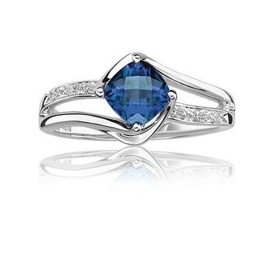 Created Sapphire & Diamond Birthstone Ring in Sterling Silver