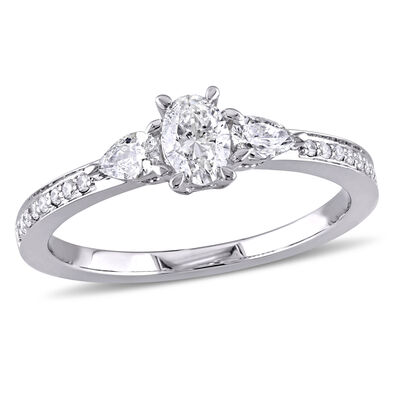 Three-Stone Oval & Pear 3/5ctw. Diamond Engagement Ring in 14k White Gold