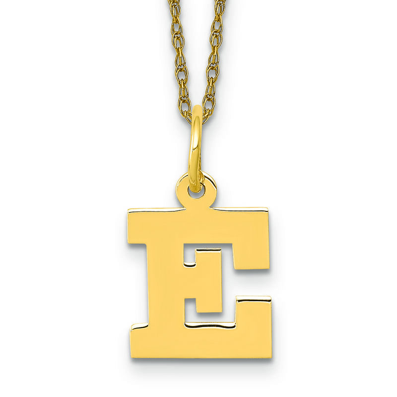 Small Block E Initial Necklace in 14k Yellow Gold image number null