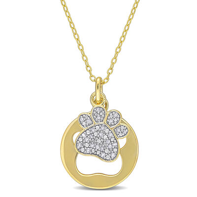 Diamond Double Paw Print Cut-Out Pendant in Gold Plated Sterling Silver
