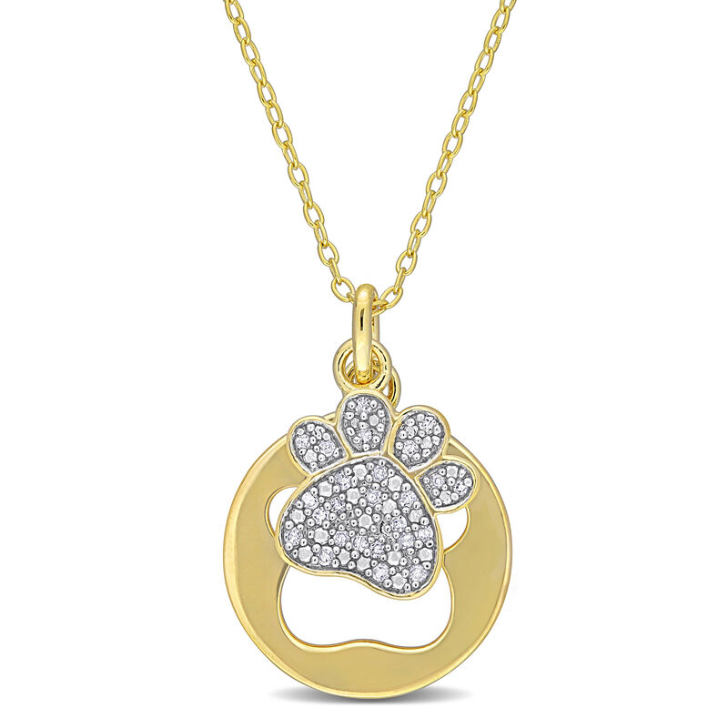 Diamond Double Paw Print Cut-Out Pendant in Gold Plated Sterling Silver image number null