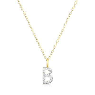 Lab Grown Diamond Letter B Initial Pendant Necklace in 14k Yellow Gold Plated Sterling Silver