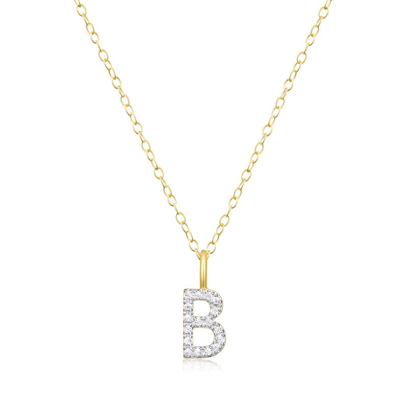 Lab Grown Diamond Letter B Initial Pendant Necklace in 14k Yellow Gold Plated Sterling Silver image number null