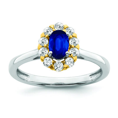 Lab Grown Diamond & Created Oval Sapphire Ring in 14k Gold