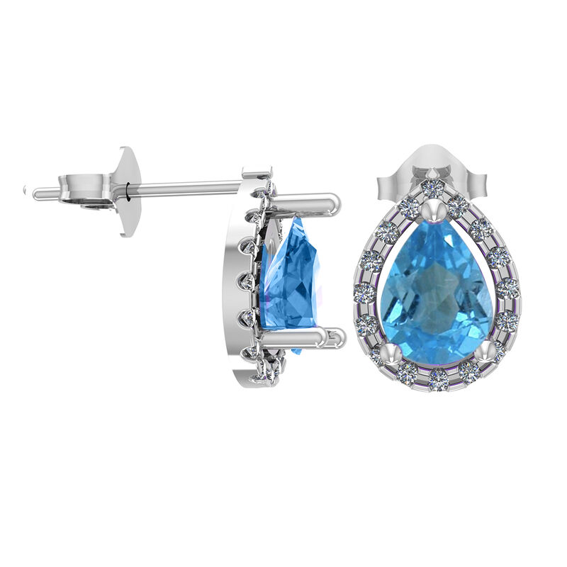 Pear-Shaped Blue Topaz & Diamond Stud Earrings in 10k White Gold image number null