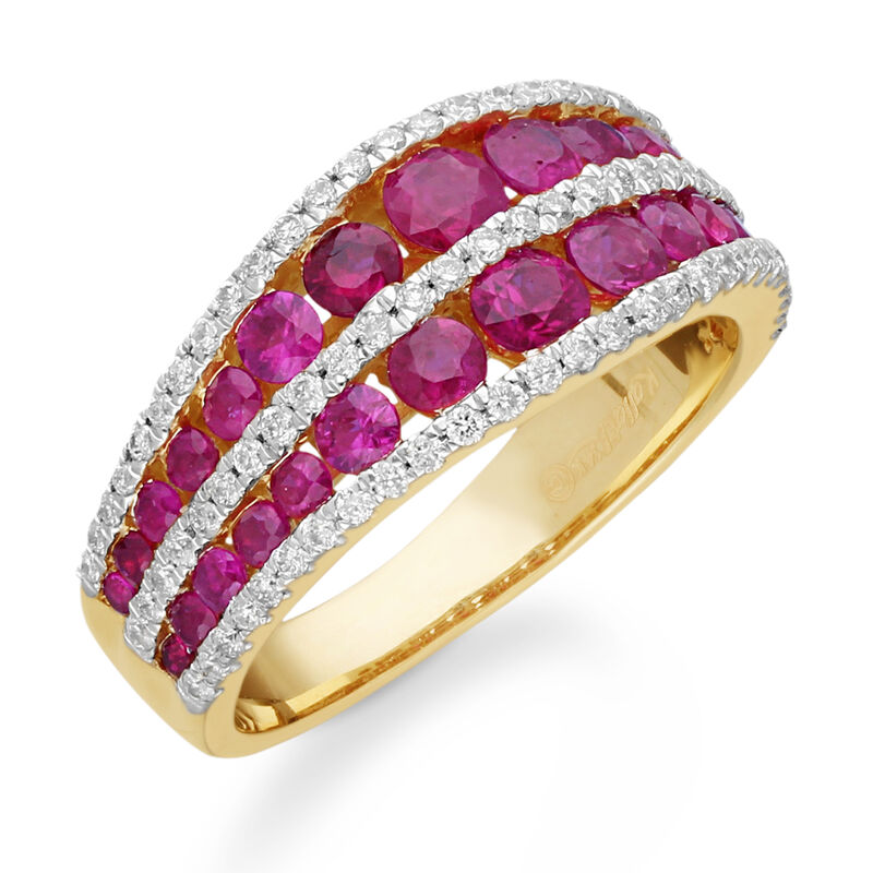 Brilliant-Cut Ruby & Diamond Ring in 14k Yellow Gold image number null