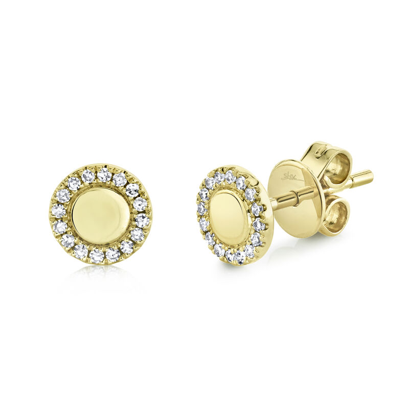 Shy Creation 0.10ctw. Diamond Circle Stud Earrings in 14k Yellow Gold image number null