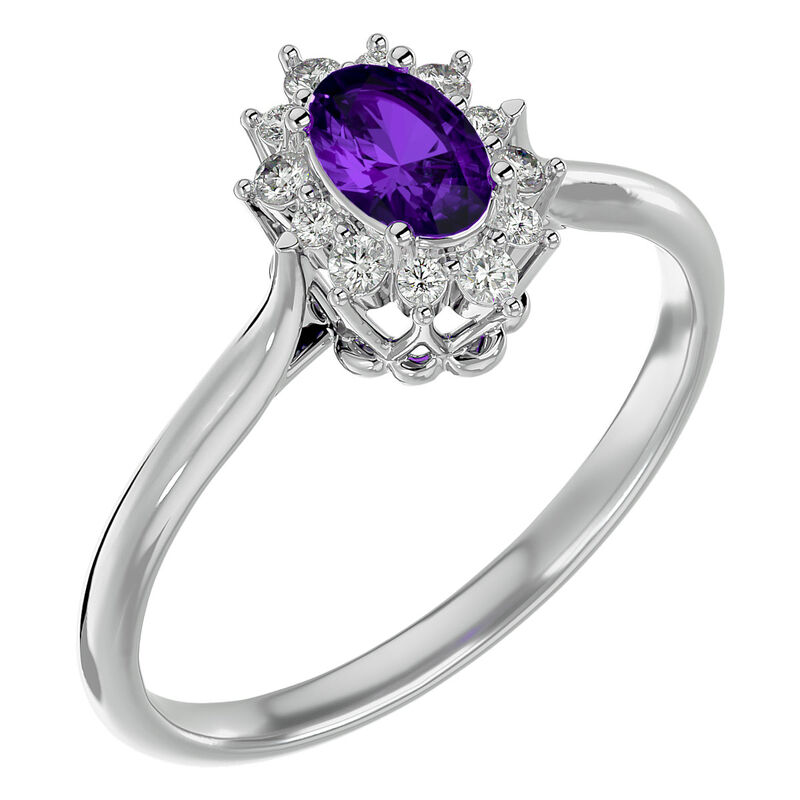 Oval-Cut Amethyst & Diamond Halo Ring in Sterling Silver image number null