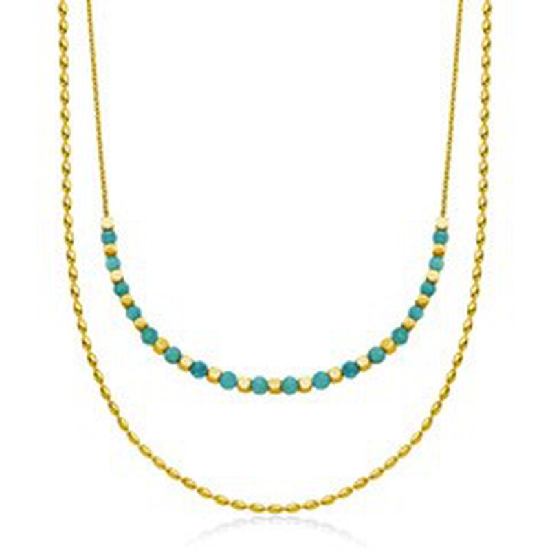 Blue Amazonite Double Layer Necklace in Yellow Gold Plated Stainless Steel image number null
