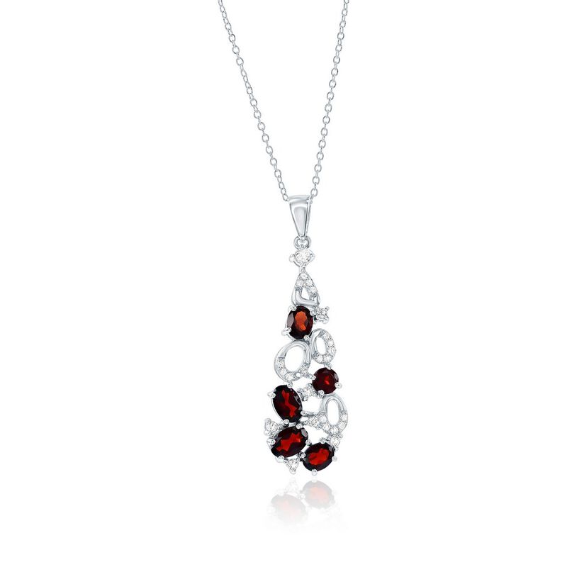 Garnet and White Topaz Multi Oval Necklace in Sterling Silver image number null