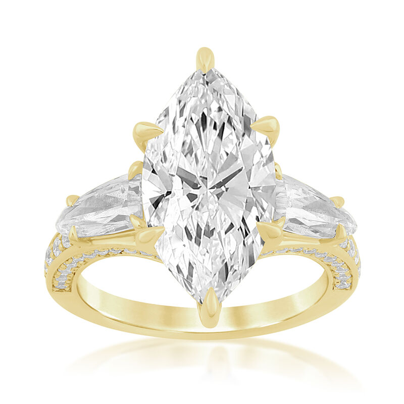 Marquise Lab Grown Diamond 6 1/3ctw. Three Stone Plus Half Moon Engagement Ring in 14k Yellow Gold image number null