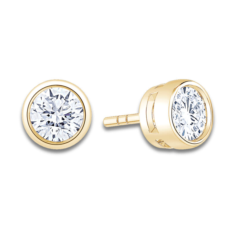 Brilliant-Cut Lab Grown 1ctw. GH SI1 Diamond Bezel Stud Earrings in 14k Yellow Gold image number null