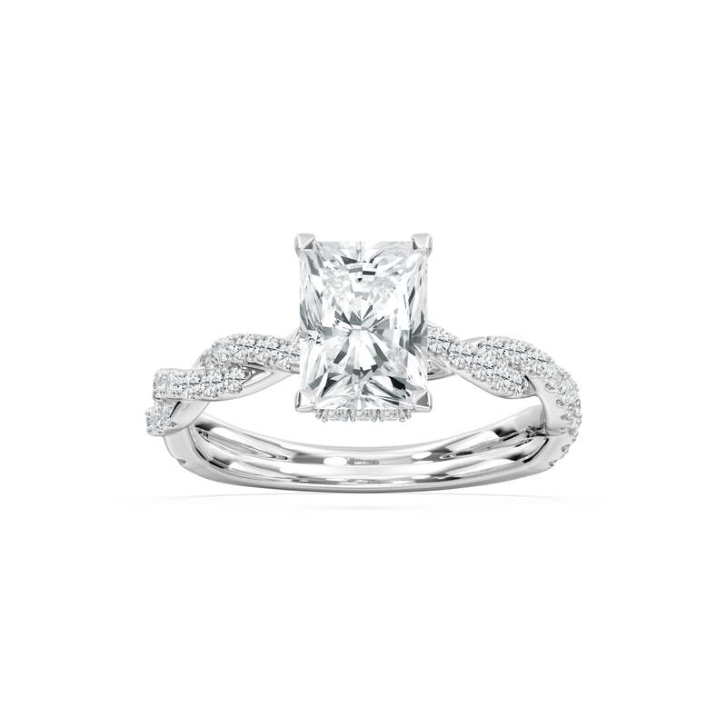 Radiant Lab Grown Diamond 2 1/2ctw. Hidden Halo Twist Bridal Engagement Ring in 14k White Gold image number null