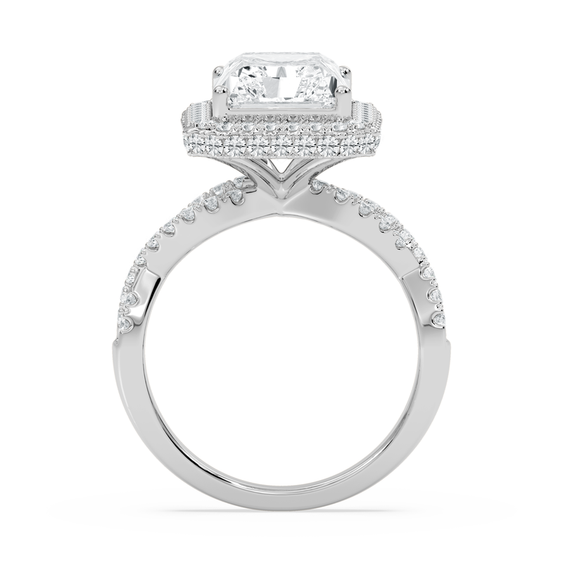 Radiant Lab Grown Diamond 6ctw. Halo Twist Engagement Ring in 14k White Gold image number null