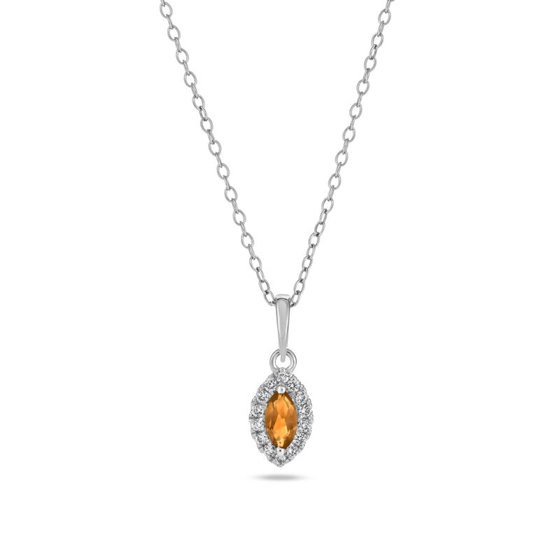 Marquise Citrine Halo Lab Grown Diamond Pendant in Sterling Silver image number null