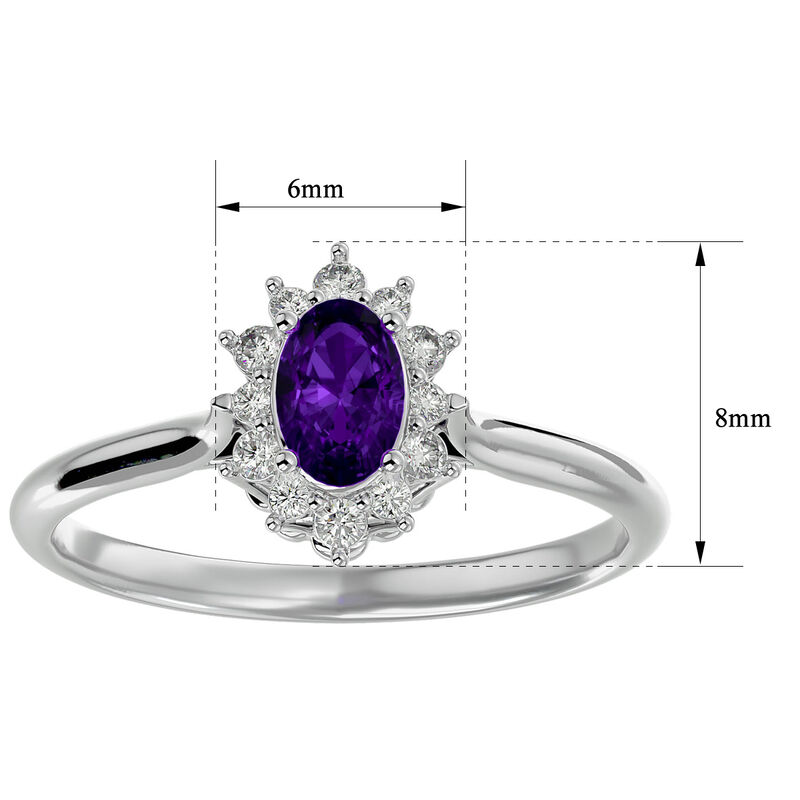 Oval-Cut Amethyst & Diamond Halo Ring in 14k White Gold image number null