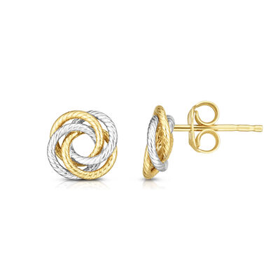 Knot Rope Stud Earrings in 14k Yellow & White Gold