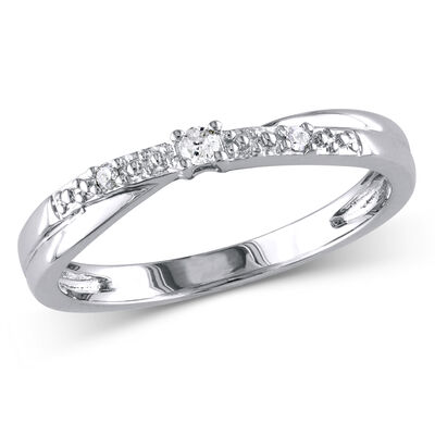 Round Cut Diamond Beaded Crossover Promise Ring .05ctw. in 10k White Gold 