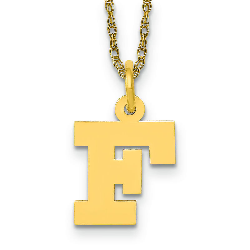 Small Block F Initial Necklace in 14k Yellow Gold image number null