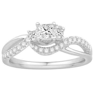 Scarlett. Princess-Cut Diamond Three Stone Engagement Ring in 10k White Gold
