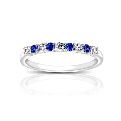 Blue Sapphire and Diamond Gemstone Ring in 10k White Gold