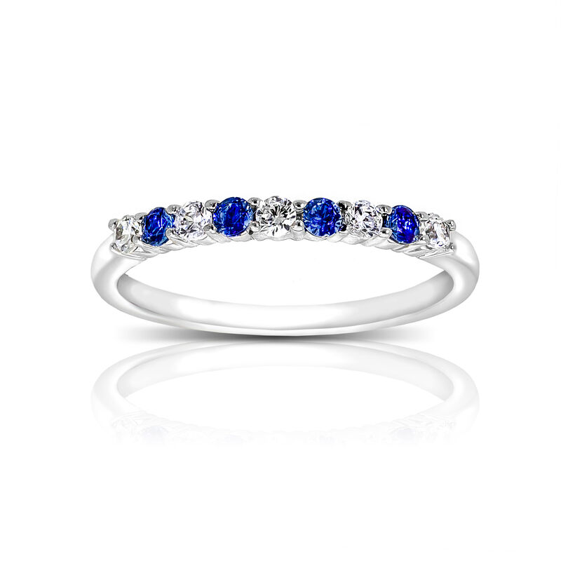 Blue Sapphire and Diamond Gemstone Ring in 10k White Gold image number null