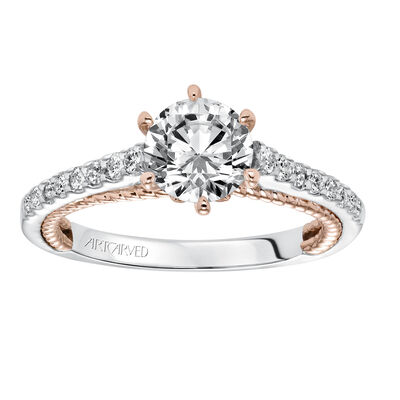 Ilena. ArtCarved® Engagment Semi-Mounting in 14k White & Rose Gold