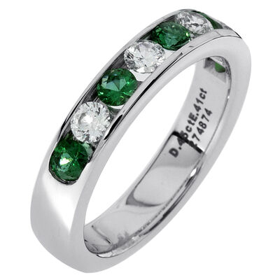 Diamond & Emerald Channel Set 0.55ctw. Band in 14k White Gold