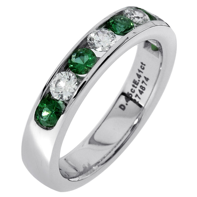 Diamond & Emerald Channel Set 0.55ctw. Band in 14k White Gold image number null