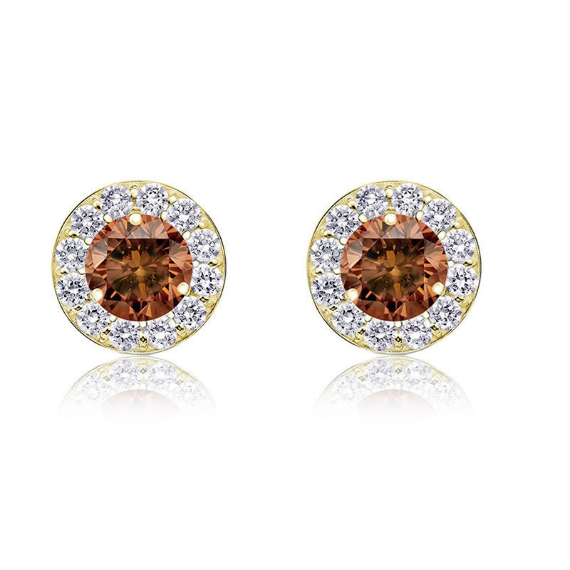 Champagne Diamond 1ct. t.w. Halo Stud Earrings in 14k Yellow Gold image number null