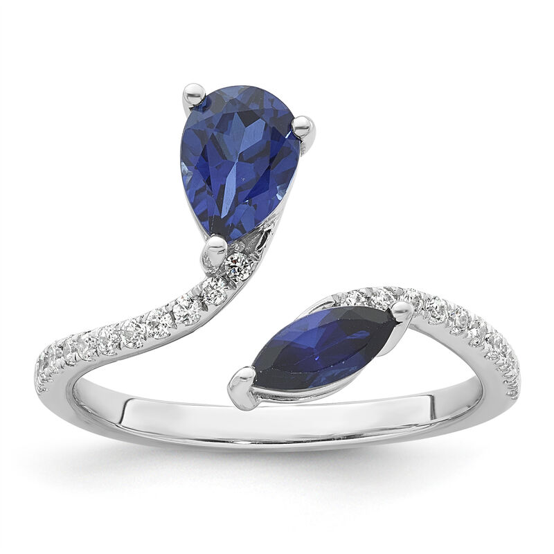 Pear & Marquise-Cut Created Sapphire 1/5ctw. Diamond Bypass Ring in 10k White Gold image number null