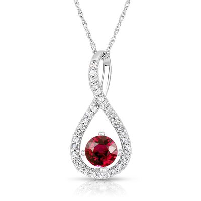 Ruby & Diamond Infinity Drop Pendant in Sterling Silver