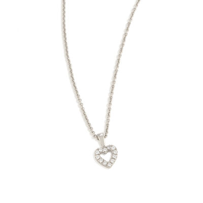 Cubic Zirconia Open Heart Pendant Necklace in Sterling Silver