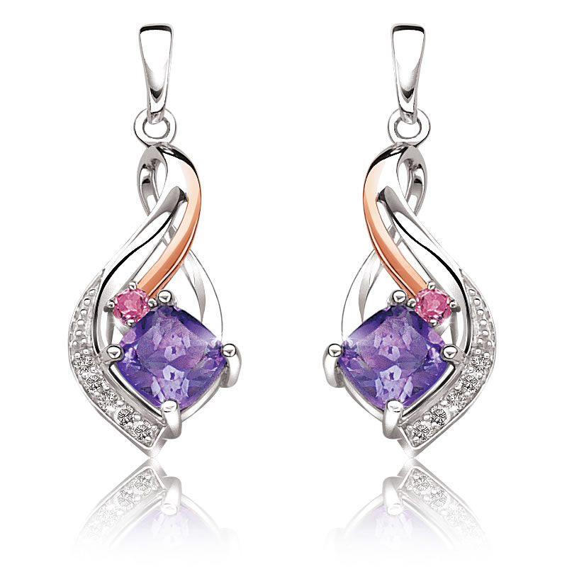 Cushion-Cut Amethyst & Pink Tourmaline Drop Earrings image number null