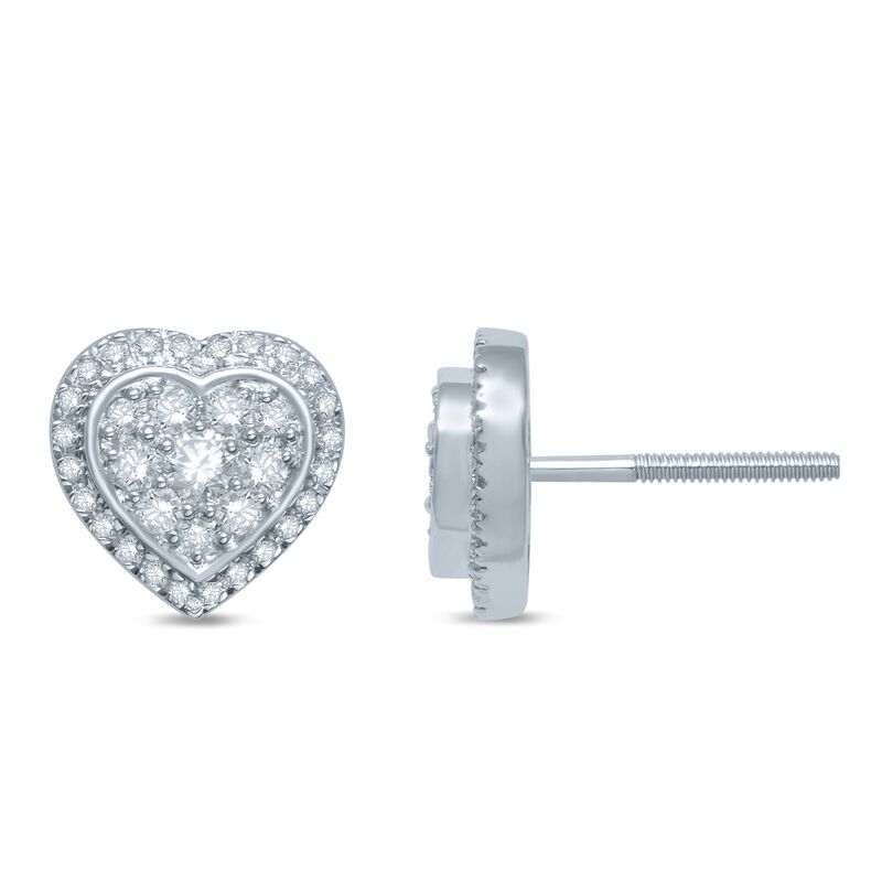 Heart Cluster Diamond Fashion Stud Earrings in 10k White Gold image number null