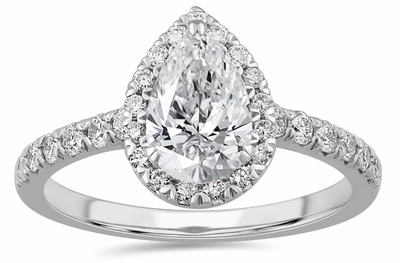 Pear- Shaped Lab Grown 1 1/2ctw. Diamond Halo Engagement Ring in 14k White Gold