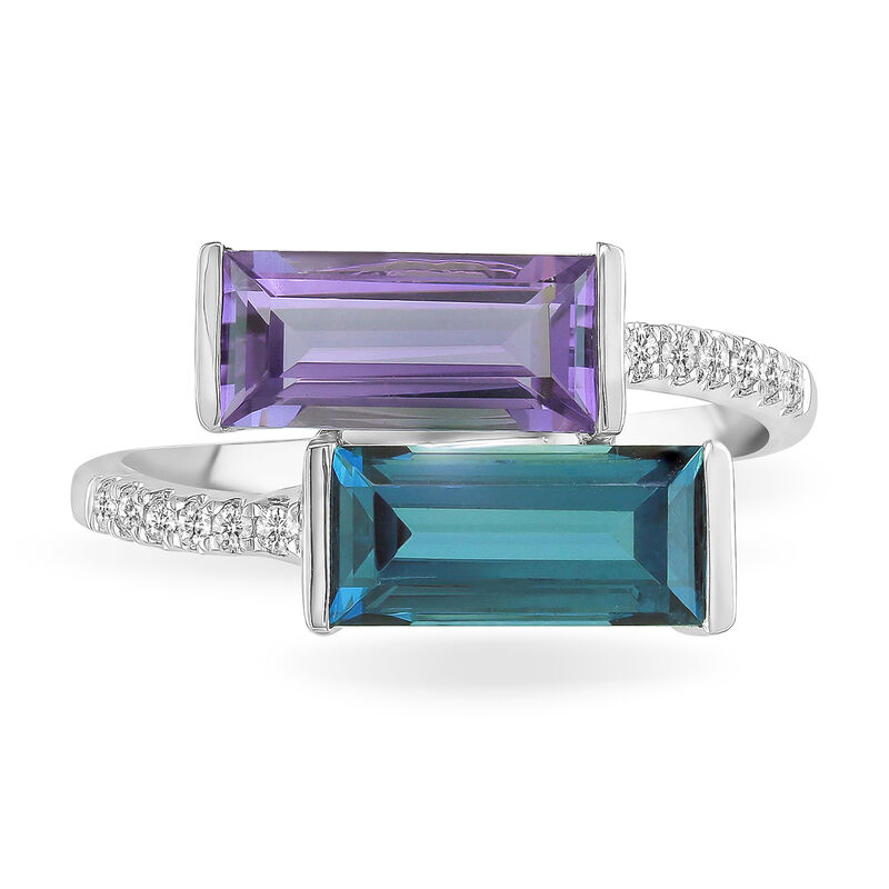 Baguette-Cut Amethyst & London Blue Topaz Fashion Ring in 10k White Gold image number null
