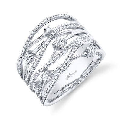 Shy Creation Crossover Pattern Diamond Fashion Ring 0.49 ctw in 14k White Gold